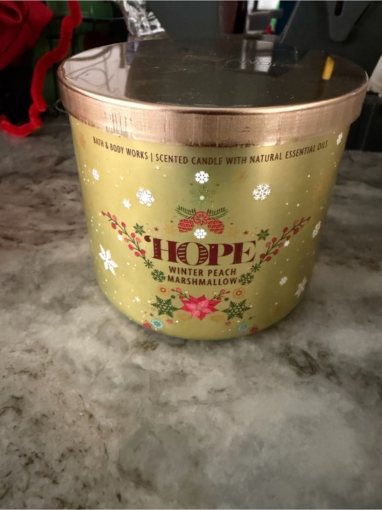 Bath & Body Works Other - New Bath & Body Works HOPE Winter Peach Marshmallow Candle - Yellow/Gold Tin